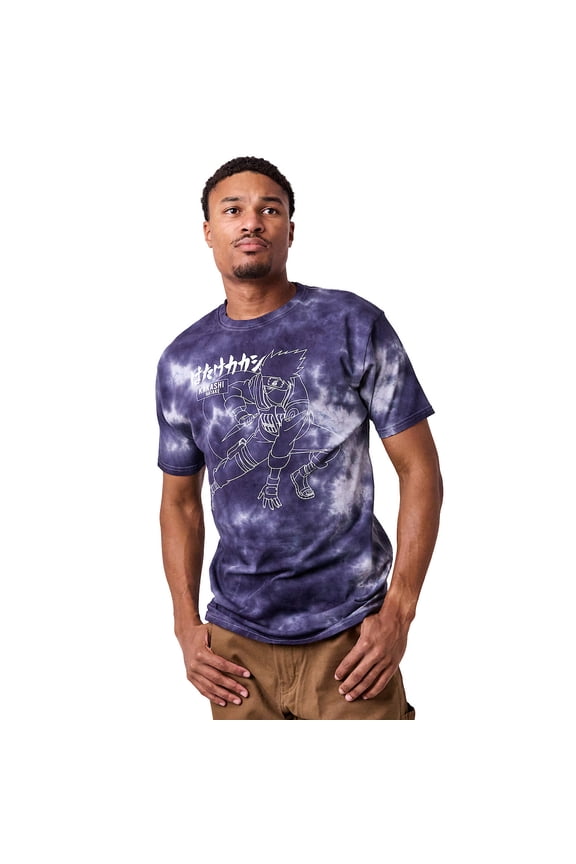 Naruto Shippuden Kanji Character Adult Navy Cloud Wash Short Sleeve Tee -XL