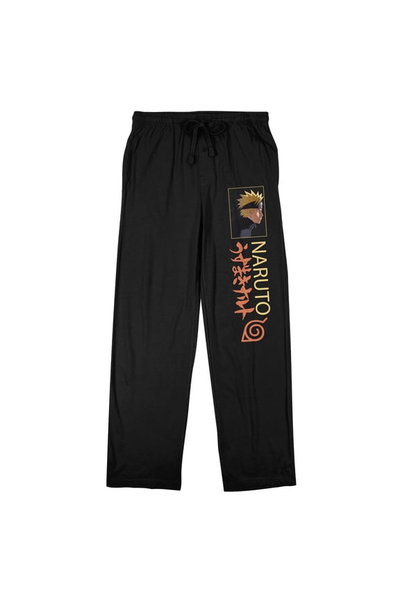 Naruto Shippuden Kanji & Name Text Adult Black Sleep Pajama Pants-XL