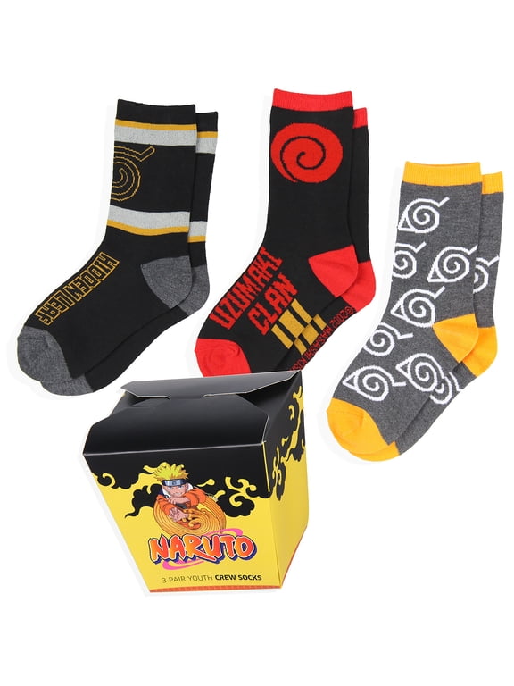 Shippuden Kids Ramen Take Out Gift Box 3-Pair Youth Crew Socks Mix And Match Set