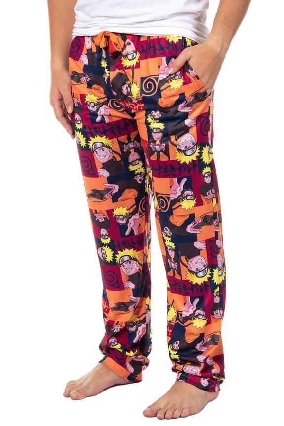 Naruto Shippuden Men's Allover Character Hidden Leaf Village Adult Lounge Sleep Bottoms Pajama Pants