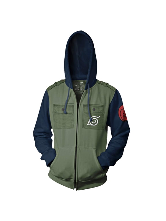 Naruto Shippuden Men's Full Zip Hooded Sweatshirt w/Chest Pockets Epaulettes Officially Licensed