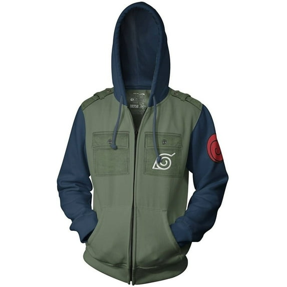 Naruto Shippuden Men's Full Zip Hooded Sweatshirt w/Chest Pockets Epaulettes Officially Licensed