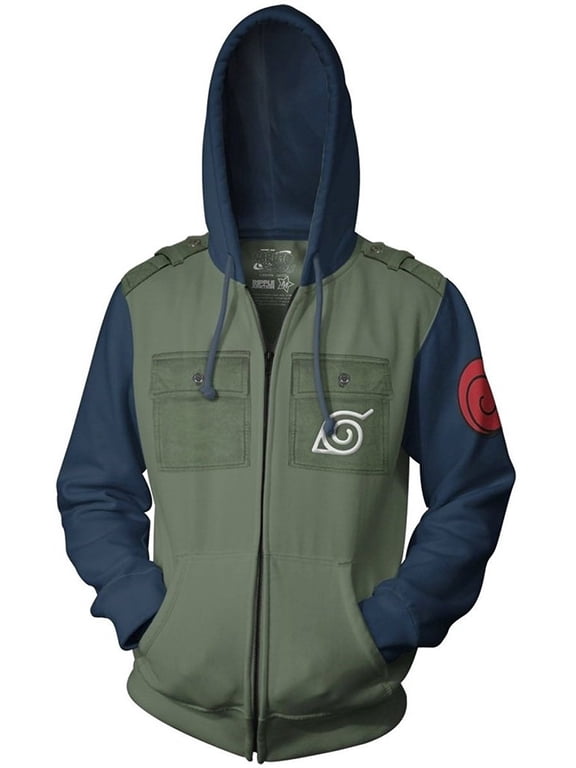Naruto Shippuden Men's Full Zip Hooded Sweatshirt w/Chest Pockets Epaulettes Officially Licensed