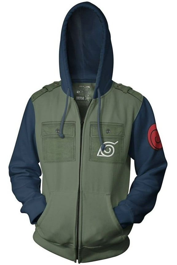 Naruto Shippuden Men's Full Zip Hooded Sweatshirt w/Chest Pockets Epaulettes Officially Licensed