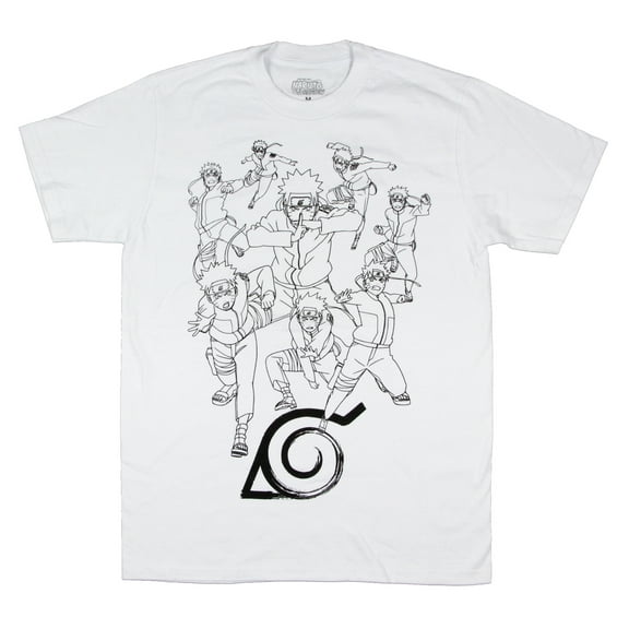 Naruto Shippuden Men's Naruto Black Sketch Poses Adult Anime T-Shirt