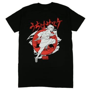 Naruto Shippuden Men's Sasuke Uchiha Sharingan Symbol Pose Adult Anime T-Shirt