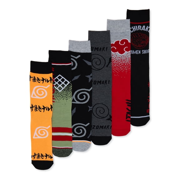Naruto Shippuden Men's Socks, 6-Pack
