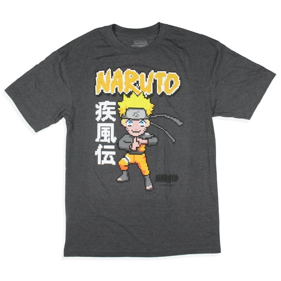 Naruto Shippuden Mens' Uzumaki Pixelated Kanji Print Big & Tall T-Shirt