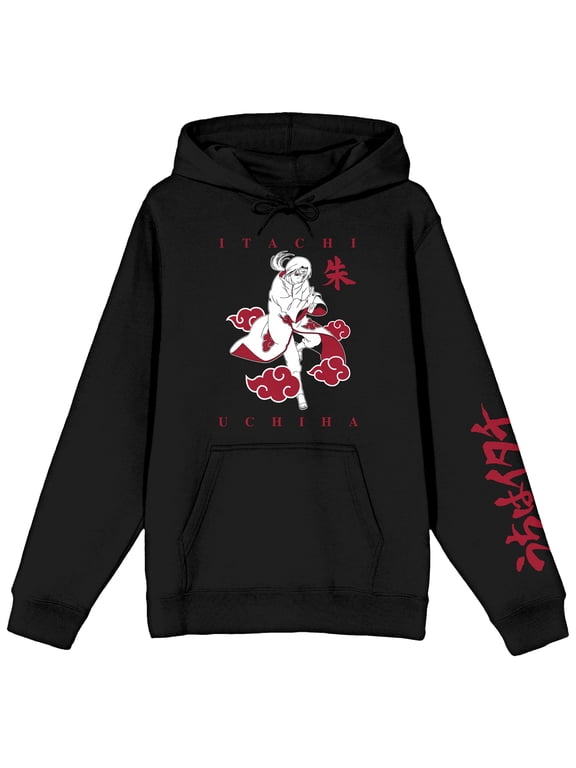Naruto Shippuden Minimal Color Itachi Long Sleeve Black Adult Hooded Sweatshirt-Large