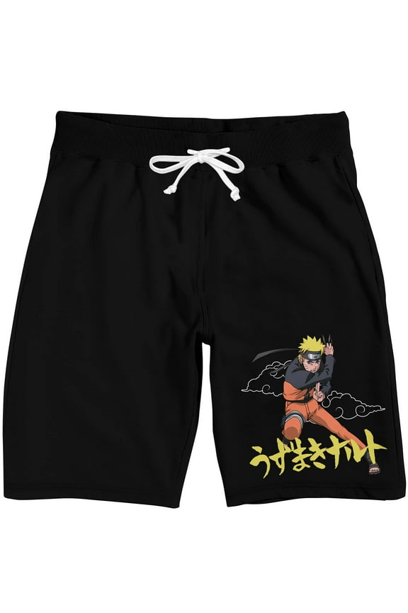Naruto Shippuden Naruto And Kanji Men's Black Sleep Pajama Shorts-3XL