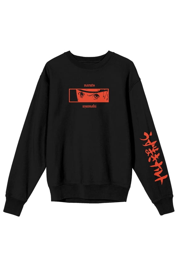Naruto Shippuden Naruto Close Up Crew Neck Long Sleeve Black Fleece Adult Sweatshirt-Large