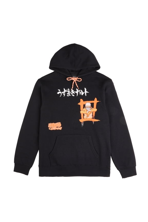 Naruto Shippuden Naruto Combat Pose Men's Black Long Sleeve Hooded Sweatshirt-XL