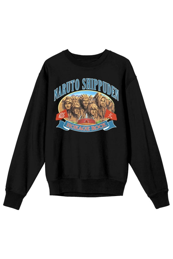 Naruto Shippuden Naruto Hokage Rock Crew Neck Long Sleeve Navy Fleece Adult Sweatshirt-Medium