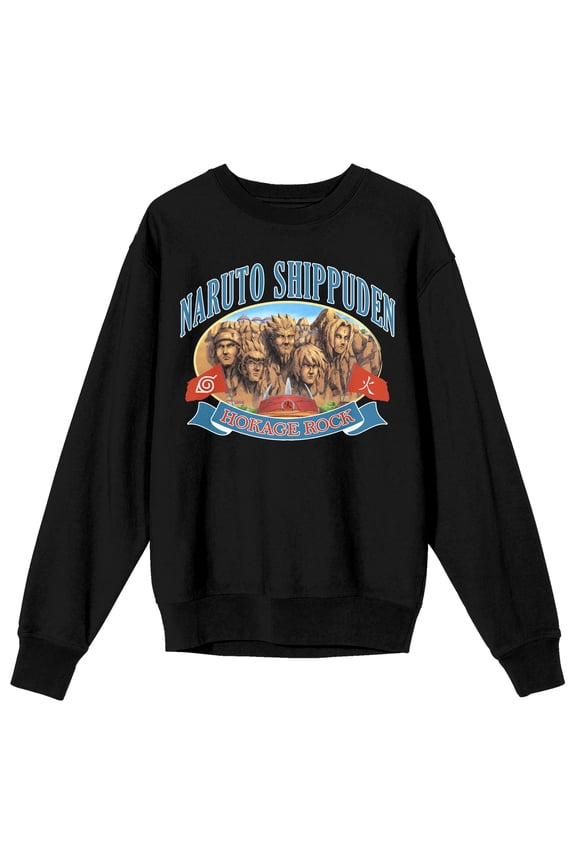 Naruto Shippuden Naruto Hokage Rock Crew Neck Long Sleeve Navy Fleece Adult Sweatshirt-XXL