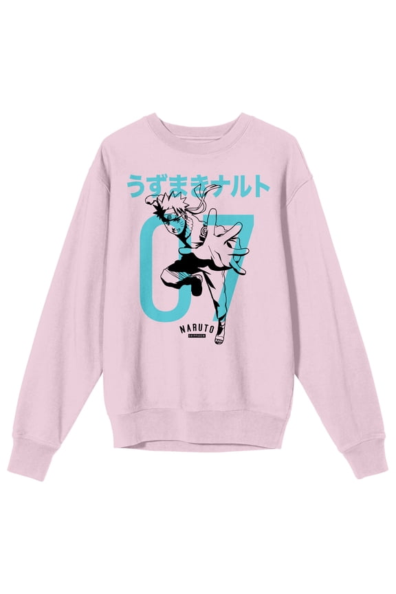 Naruto Shippuden Naruto Kanji Crew Neck Long Sleeve Cradle Pink Adult Sweatshirt-3XL