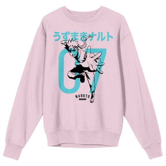 Naruto Shippuden Naruto Kanji Crew Neck Long Sleeve Cradle Pink Adult Sweatshirt-Large