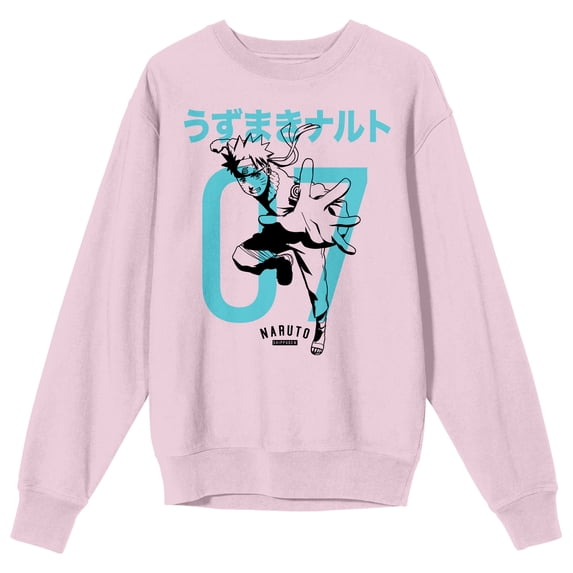 Naruto Shippuden Naruto Kanji Crew Neck Long Sleeve Cradle Pink Adult Sweatshirt-Large
