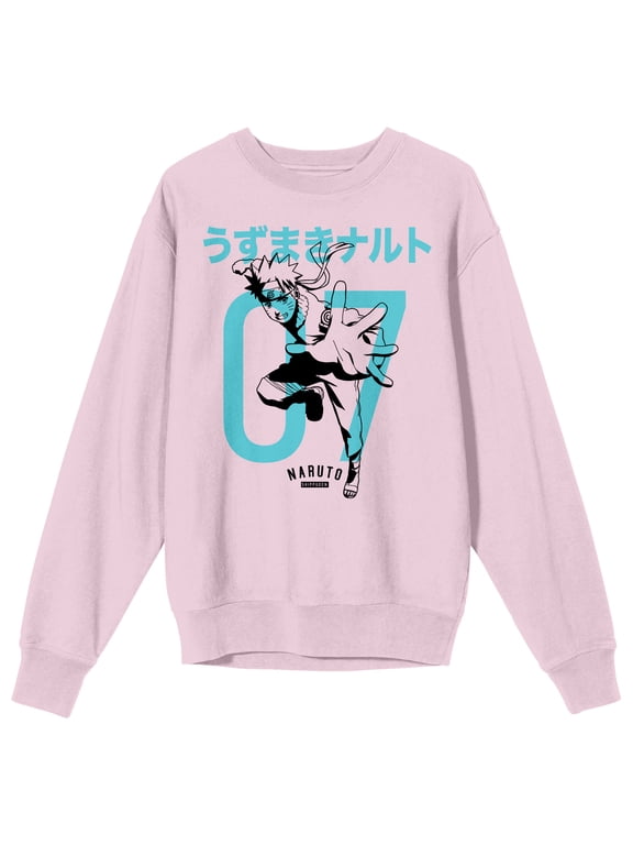 Naruto Shippuden Naruto Kanji Crew Neck Long Sleeve Cradle Pink Adult Sweatshirt-Medium