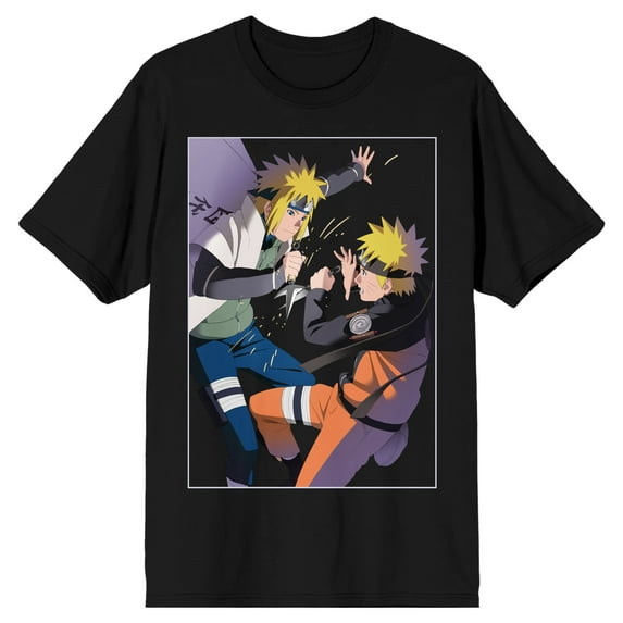 Naruto Shippuden Naruto & Minato Cover Art Men's Black Crew Neck Short Sleeve T-shirt-4XL