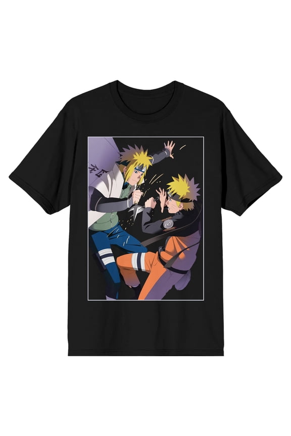 Naruto Shippuden Naruto & Minato Cover Art Men's Black Crew Neck Short Sleeve T-shirt-Medium