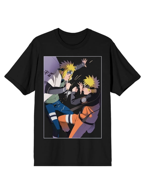 Naruto Shippuden Naruto & Minato Cover Art Men's Black Crew Neck Short Sleeve T-shirt-XXL