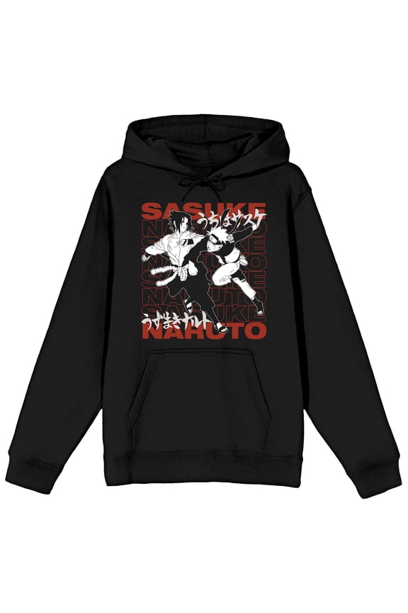 Naruto Shippuden Naruto & Sasuke Kanji Women's Black Hooded Sweatshirt-Small