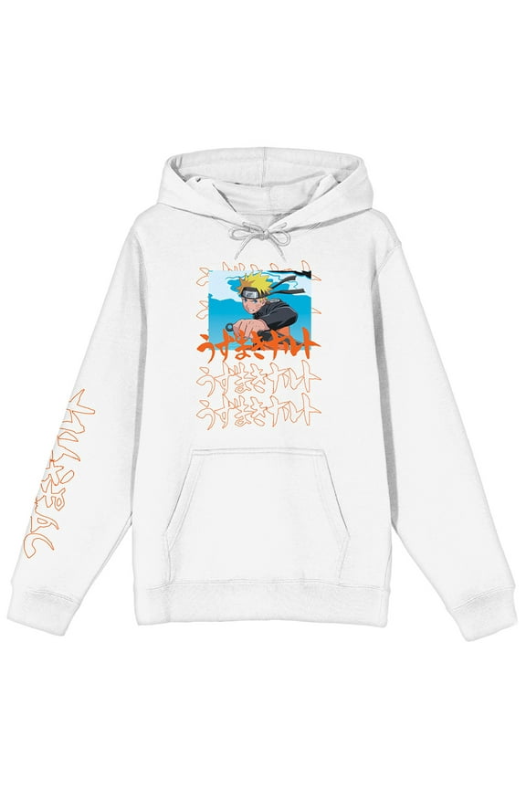 Naruto Shippuden Naruto with Kanji Mens White Graphic Hoodie - S