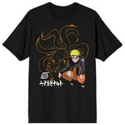 Naruto Shippuden Nine Tails Line Art Crew Neck Short Sleeve Men's Black T-shirt-3XL