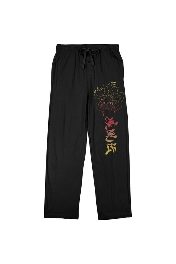 Naruto Shippuden Ninetails Kanji Men's Black Sleep Pajama Pants-Large