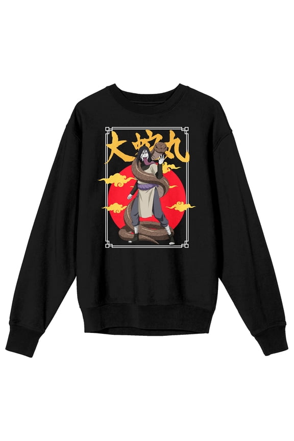 Naruto Shippuden Orochimaru Adult Black Crew Neck Long Sleeve Sweatshirt-Medium