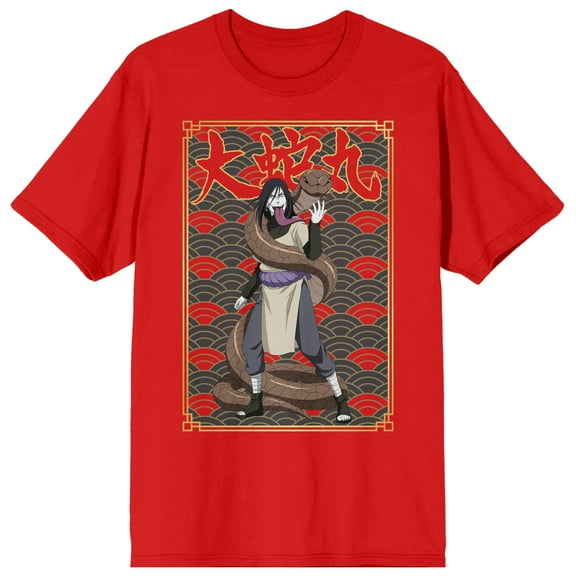Naruto Shippuden Orochimaru & Snake Adult Red Crew Neck Short Sleeve T-shirt-Medium