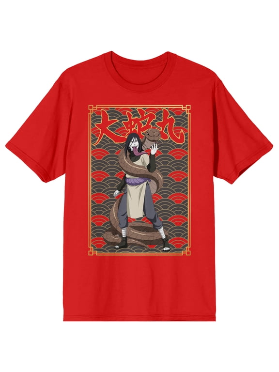 Naruto Shippuden Orochimaru & Snake Adult Red Crew Neck Short Sleeve T-shirt-XL
