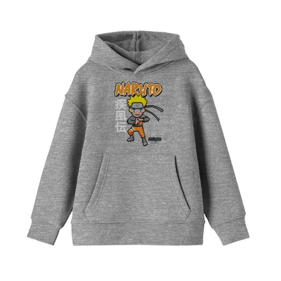 Naruto Shippuden Pixel Character Youth Athletic Gray Graphic Hoodie-M