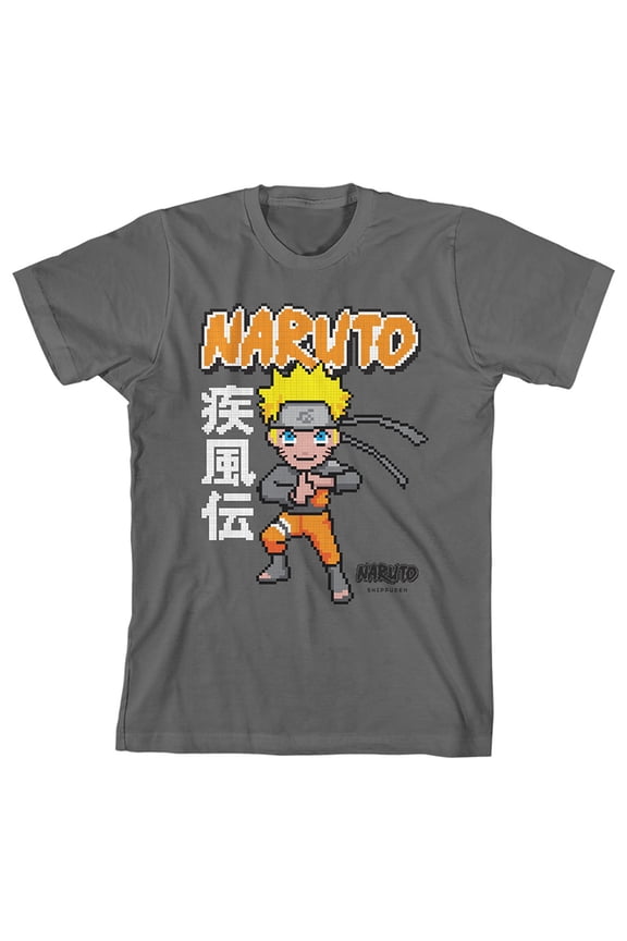 Naruto Shippuden Pixel Character Youth Charcoal Graphic Tee-S