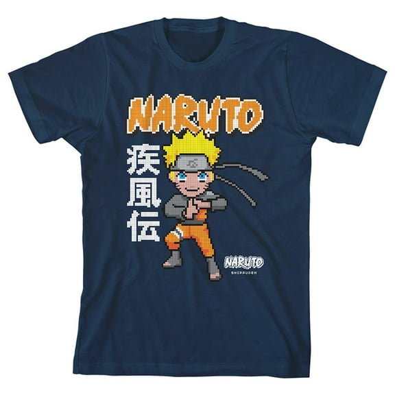Naruto Shippuden Pixel Character Youth Navy Blue Graphic Tee-M