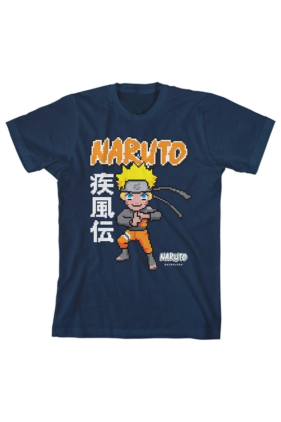 Naruto Shippuden Pixel Character Youth Navy Blue Graphic Tee-S
