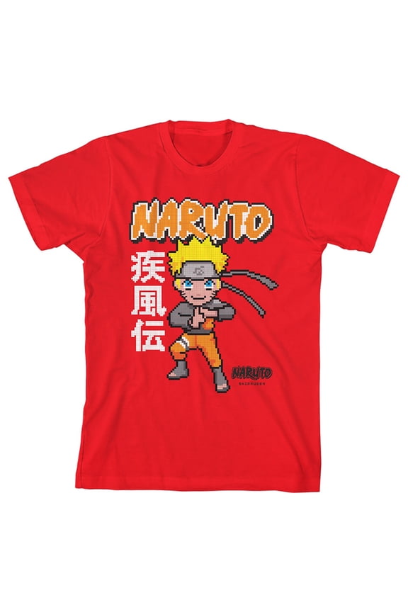 Naruto Shippuden Pixel Character Youth Red Graphic Tee-XL
