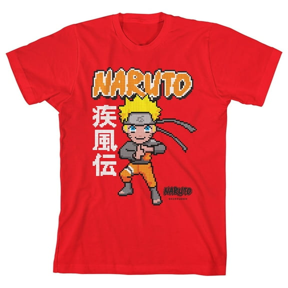Naruto Shippuden Pixel Character Youth Red Graphic Tee-XS