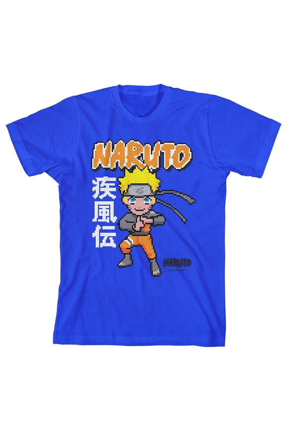 Naruto Shippuden Pixel Character Youth Royal Blue Graphic Tee-S