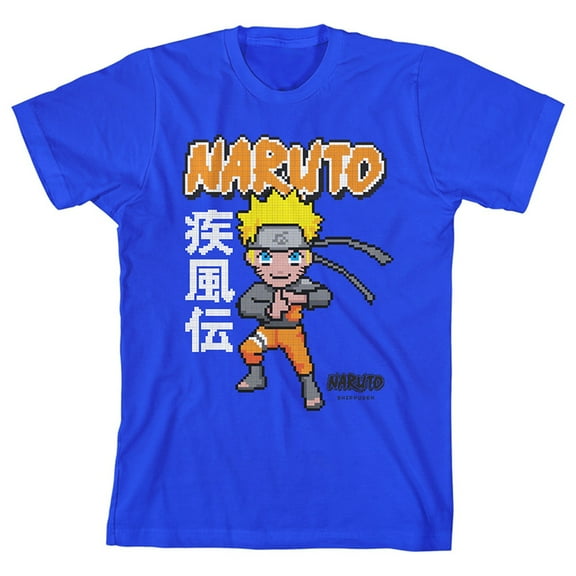 Naruto Shippuden Pixel Character Youth Royal Blue Graphic Tee-XL