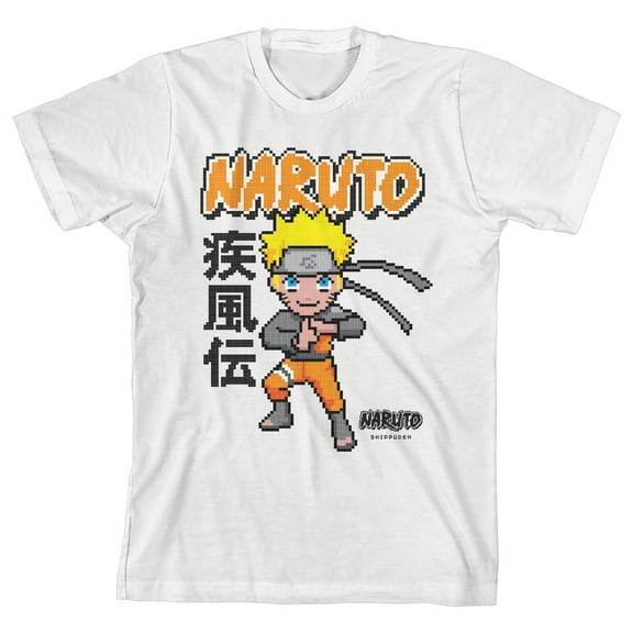 Naruto Shippuden Pixel Character Youth White Graphic Tee-XL