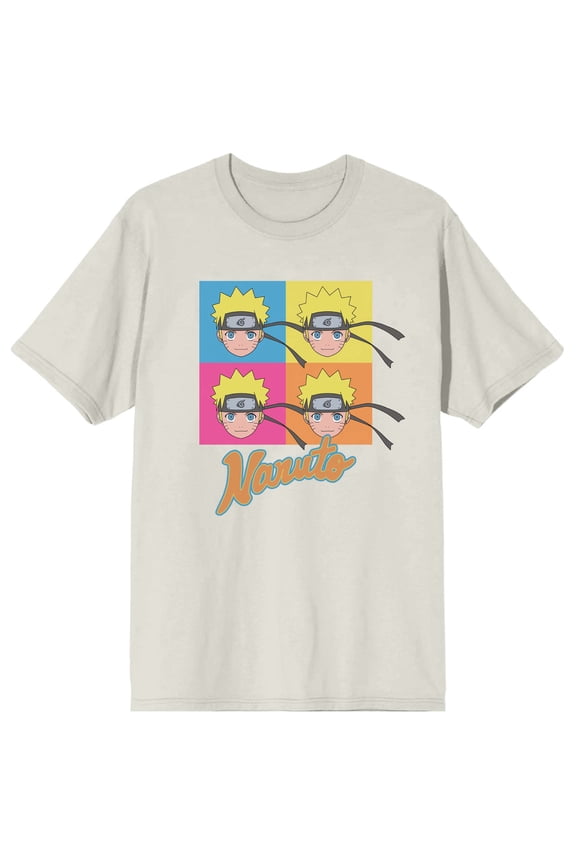 Naruto Shippuden Retro Naruto Heads Crew Neck Short Sleeve Tofu Men's T-shirt-3XL
