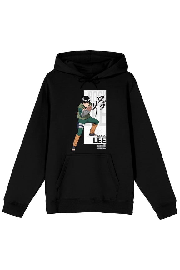 Naruto Shippuden Rock Lee Attack Pose Adult Black Long Sleeve Hooded Sweatshirt-Small