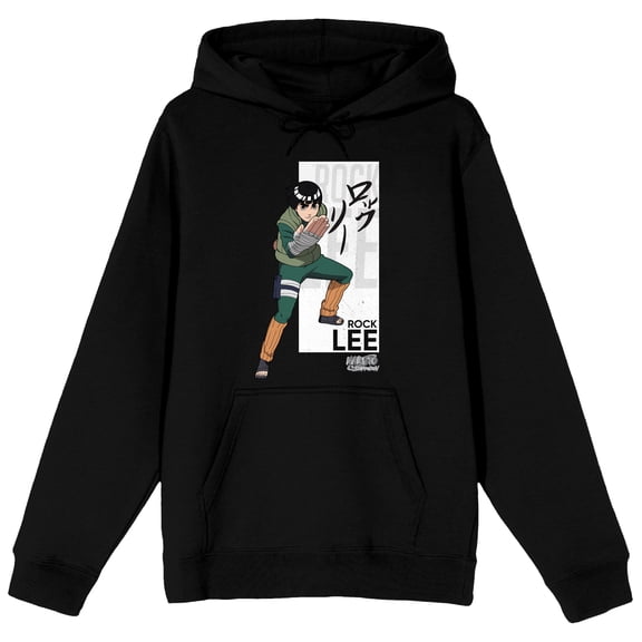 Naruto Shippuden Rock Lee Attack Pose Adult Black Long Sleeve Hooded Sweatshirt-XL