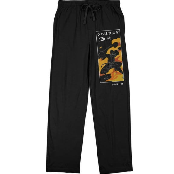 Naruto Shippuden Sasuke Flames Men's Black QT Sleep Pajama Pants-Small