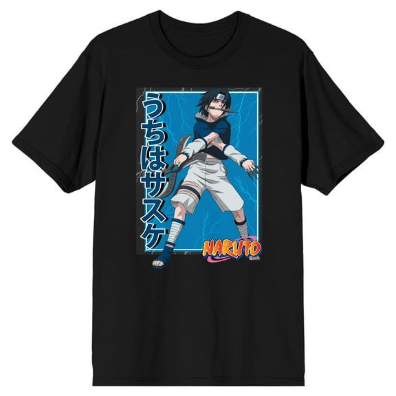 Naruto Shippuden Sasuke Uchiha Bladed Weapons Men's Black T-shirt-Large