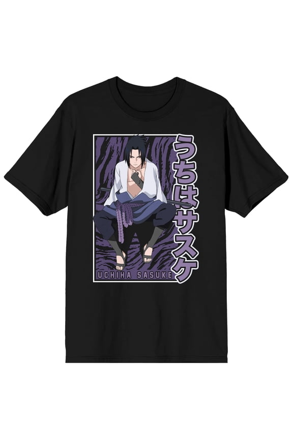 Naruto Shippuden Sasuke Uchiha Character Men's Black Graphic Tee-X-Large