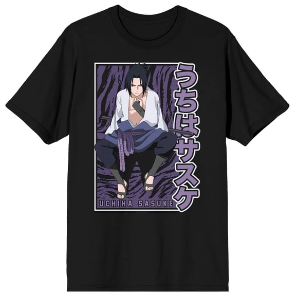 Naruto Shippuden Sasuke Uchiha Character Men's Black Graphic Tee-X-Large