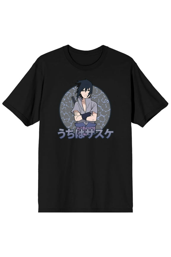 Naruto Shippuden Sasuke Uchiha Men's Black T-shirt-Medium
