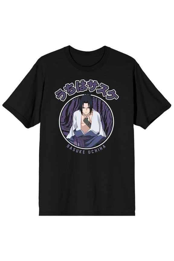 Naruto Shippuden Sasuke Uchiha Men's Black T-shirt-XL